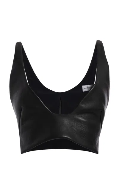 Brandon Maxwell The Alessia Leather Crop Top In Black