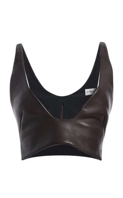 Brandon Maxwell The Alessia Leather Crop Top In Brown