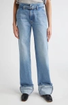 Brandon Maxwell The Alexa Belted Cuffed Straight Leg Jeans In Brown