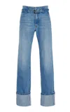 Brandon Maxwell The Alexa Cuffed Rigid Low-rise Straight-leg Jeans In Medium Wash