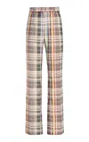 Brandon Maxwell The Anja  Plaid Wool-silk Mikado Wide-leg Pants In Multi