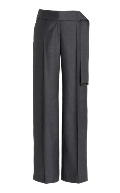 Brandon Maxwell The Ashton Wool Pants With Belt Tip Hardware In Grey
