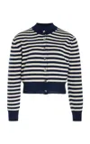 Brandon Maxwell The Aubrey Shrunken Knit Cashmere Cardigan In Navy Ivory Stripe