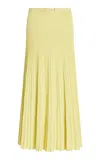 Brandon Maxwell The Avery Belted Pleated Knit Maxi Skirt In Green