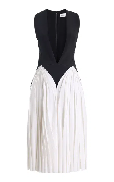 Brandon Maxwell The Beatrice Pleated V-neck Midi Dress In Multi