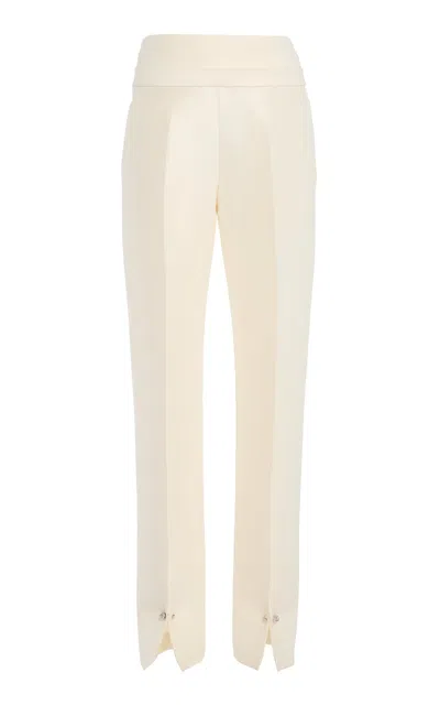 Brandon Maxwell The Beatrix  Cufflink-detailed Wool-silk Straight-leg Pants In White
