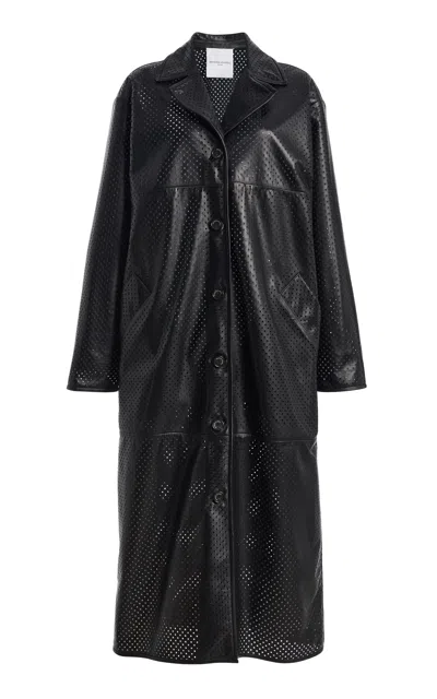 Brandon Maxwell The Beck Perforated Leather Driving Coat In Black