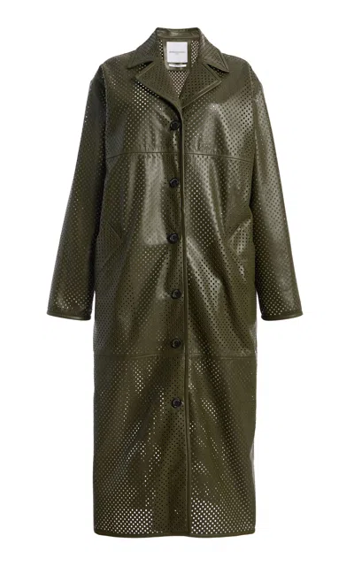 Brandon Maxwell The Beck Perforated Leather Driving Coat In Green