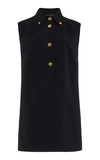 Brandon Maxwell The Belle Wool-silk Crepe Polo Mini Dress In Black