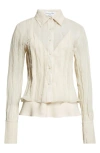 Brandon Maxwell The Billie Crinkle Metallic Organza Button-up Shirt In Neutral