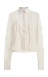 Brandon Maxwell The Billie Shrunken Metallic Organza Shirt In Off-white