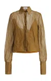 Brandon Maxwell The Billie Shrunken Metallic Organza Shirt In Tan