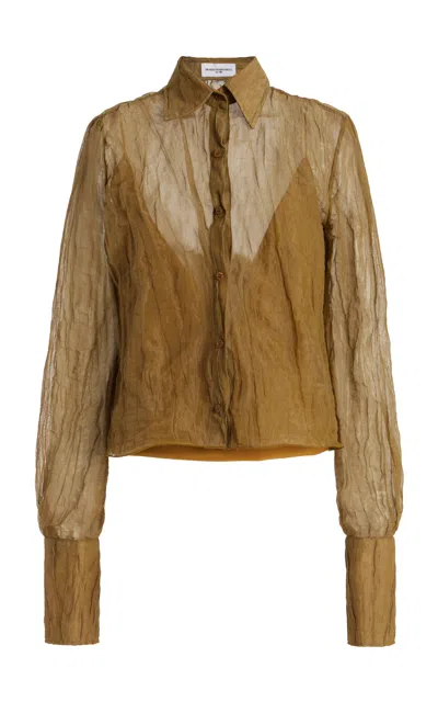 Brandon Maxwell The Billie Shrunken Metallic Organza Shirt In Tan