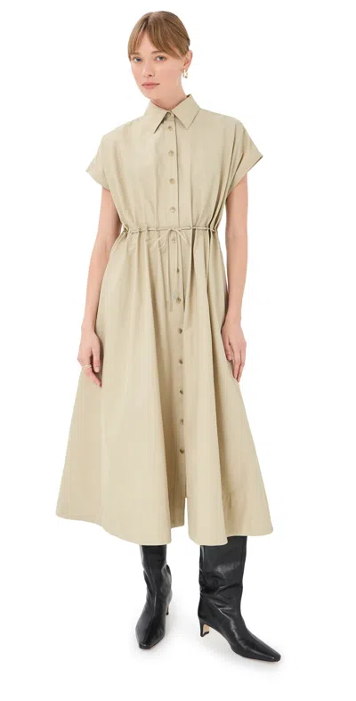 Brandon Maxwell The Blake Short Sleeve Shirt Dress With Eyelet Waist Dune In Green