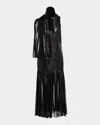 Brandon Maxwell The Blythe Lace-inset Scarf-neck Leather Maxi Dress In Black