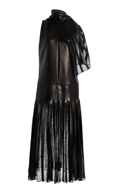 Brandon Maxwell The Blythe Scarf-detailed Leather Midi Dress In Black