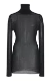 Brandon Maxwell The Bobbi  Sheer Knit Cotton-blend Turtleneck In Black