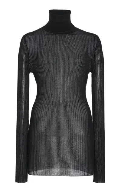 Brandon Maxwell The Bobbi  Sheer Knit Cotton-blend Turtleneck In Black