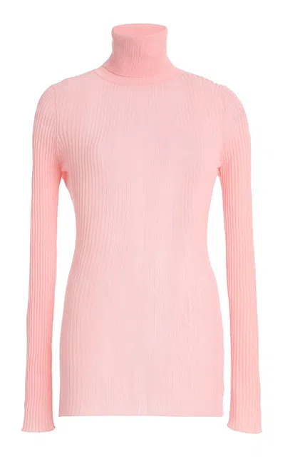 Brandon Maxwell The Bobbi  Sheer Knit Cotton-blend Turtleneck In Pink