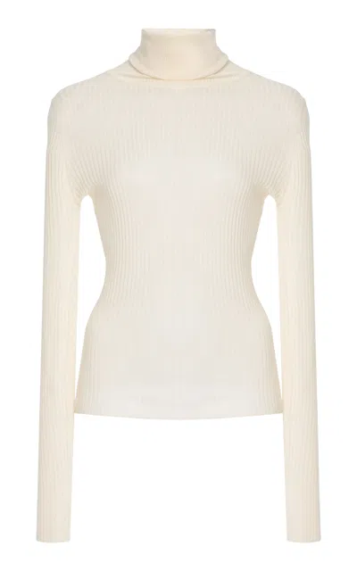Brandon Maxwell The Bobbi  Sheer Knit Cotton-blend Turtleneck In White
