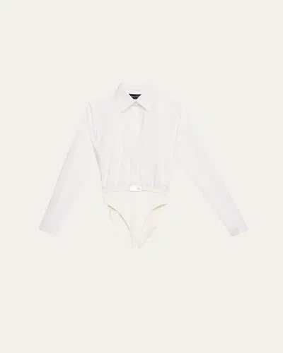 Brandon Maxwell The Bradshaw Button-up Belted Bodysuit Shirt In White