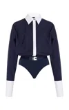 Brandon Maxwell The Bradshaw Cotton Bodysuit In Navy