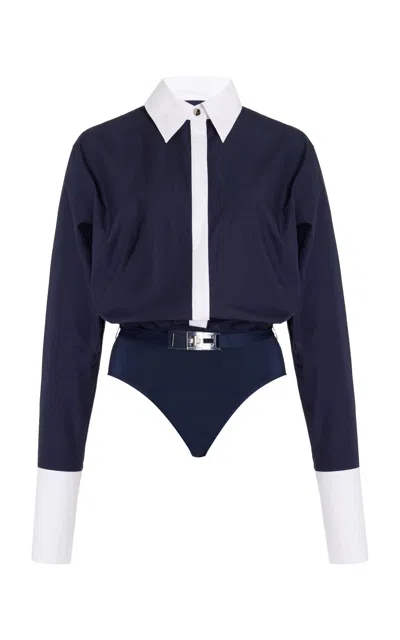 Brandon Maxwell The Bradshaw Cotton Bodysuit In Navy