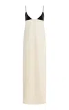 Brandon Maxwell The Bridges Leather-bra Wool-blend Maxi Dress In White
