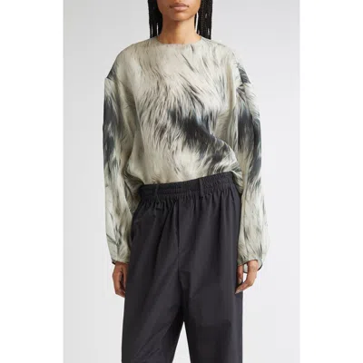 Brandon Maxwell The Briggs Fur Print Relaxed Silk Top In Black