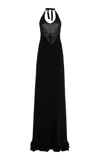 Brandon Maxwell The Brighton Ruffled Cashmere Halter Maxi Dress In Black