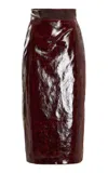 Brandon Maxwell The Cadence Lacquered Midi Pencil Skirt In Red