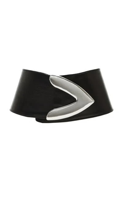 Brandon Maxwell The Callahan Wide Belt With Oversized Metal Tip Hardware In Black