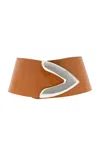 Brandon Maxwell The Callahan Wide Belt With Oversized Metal Tip Hardware In Brown