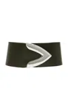 Brandon Maxwell The Callahan Wide Belt With Oversized Metal Tip Hardware In Green