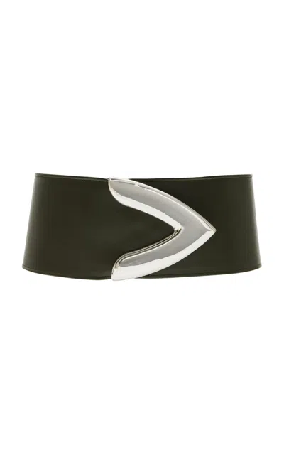 Brandon Maxwell The Callahan Wide Belt With Oversized Metal Tip Hardware In Green