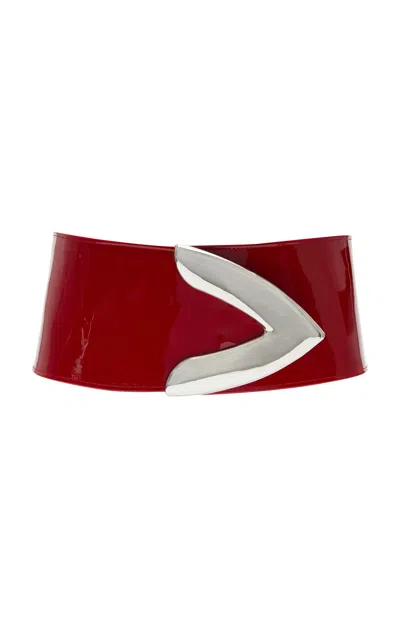 Brandon Maxwell The Callahan Wide Belt With Oversized Metal Tip Hardware In Red