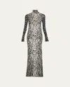 Brandon Maxwell The Camille Hand-printed Long Sleeve Cashmere Turtleneck Sweater Dress In Animal Print