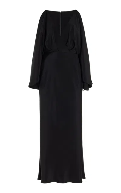 Brandon Maxwell The Camille Gathered Silk Crepe De Chine Maxi Dress In Black
