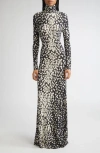 Brandon Maxwell The Camille Hand-printed Long Sleeve Cashmere Turtleneck Sweater Dress In Animal Print