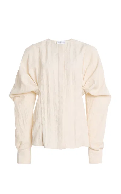 Brandon Maxwell The Carter Gathered Seersucker Shirt In White