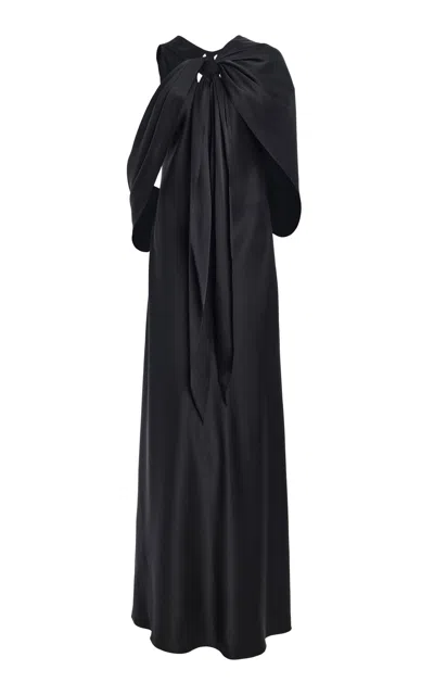 Brandon Maxwell The Claudette Scarf-detailed Silk Maxi Dress In Blue