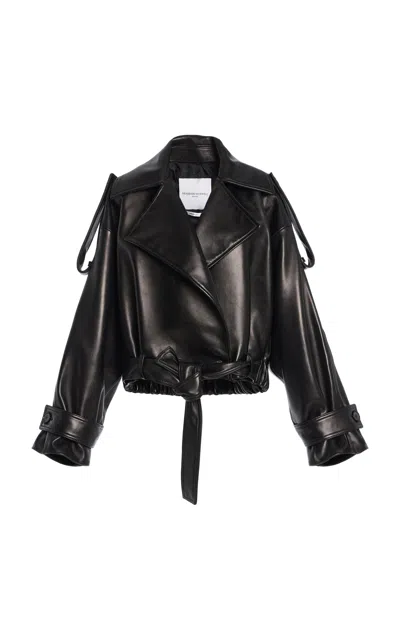 Brandon Maxwell The Collins  Belted Leather Trench Jacket In Black