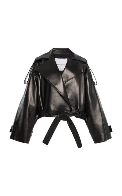 Brandon Maxwell The Collins Cropped Leather Jacket In Black
