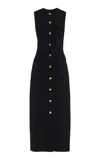 Brandon Maxwell The Corinne Button-detailed Wool-silk Crepe Midi Sheath Dress In Black