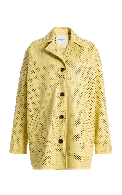 Brandon Maxwell The Crawford Perforated Leather Coat In Yellow