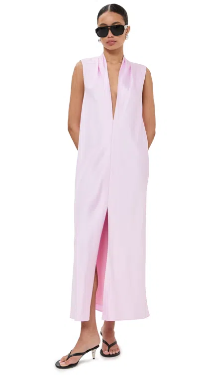 Brandon Maxwell The Daphne Plunge Neckline Caftan Dress Light Pink