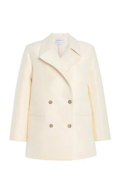 Brandon Maxwell The Delaney  Boxy Wool-silk Faille Tuxedo Jacket In Neutral