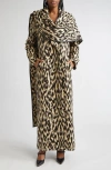 Brandon Maxwell The Demi Double Breasted Virgin Wool Coat With Scarf In Animal Print