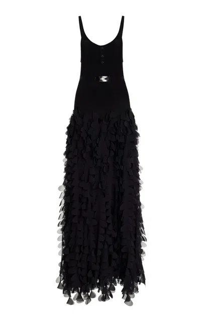 Brandon Maxwell The Devyn Petal Ribbon-embroided Maxi In Black