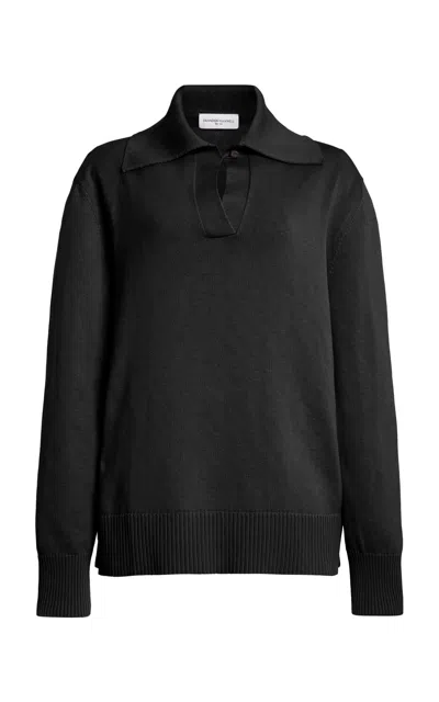 Brandon Maxwell The Edie Relaxed Knit Polo Sweater In Black